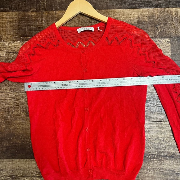 Sandro Paris Cardigan Red Cutout Accent Long Sleeve with Scoop Neck Size 1 Small - Picture 9 of 12